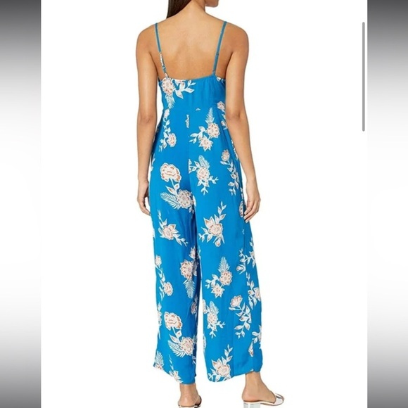 NEW Roxy Wheel and Palm Wide Leg Jumpsuit XS Mykonos Blue Floral - Picture 2 of 9
